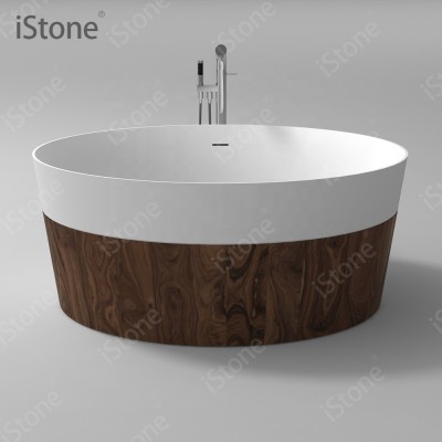 Luxury wooden bathtub Solid Surface composite stone freestanding bath tub WD65147C